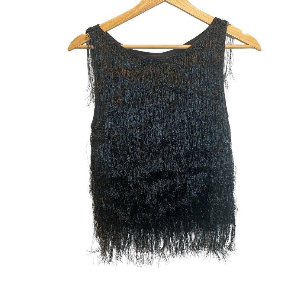 Rachel Zoe Iggy XS Fringe Pullover Blouse Tank Top Black NWT Boho Chic Trendy - Picture 2 of 11